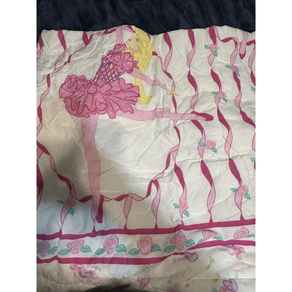 Vintage 1995 Barbie Ballerina Mattel Bedding Lot Comforter Pillow Sheet Pink